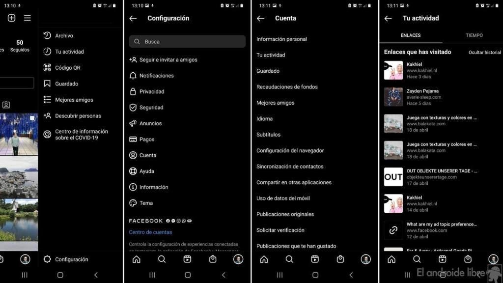 Instagram historial enlaces