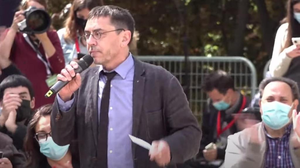 El cofundador de Podemos, Juan Carlos Monedero, este viernes en un acto en Usera, Madrid.