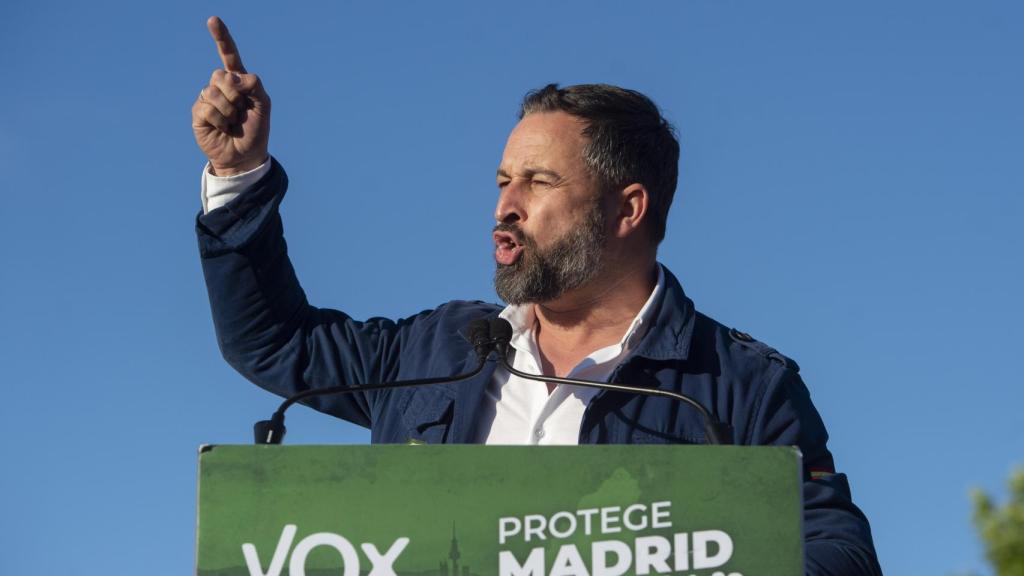 , Santiago Abascal, durante un mitin del partido en Villanueva del Pardillo.