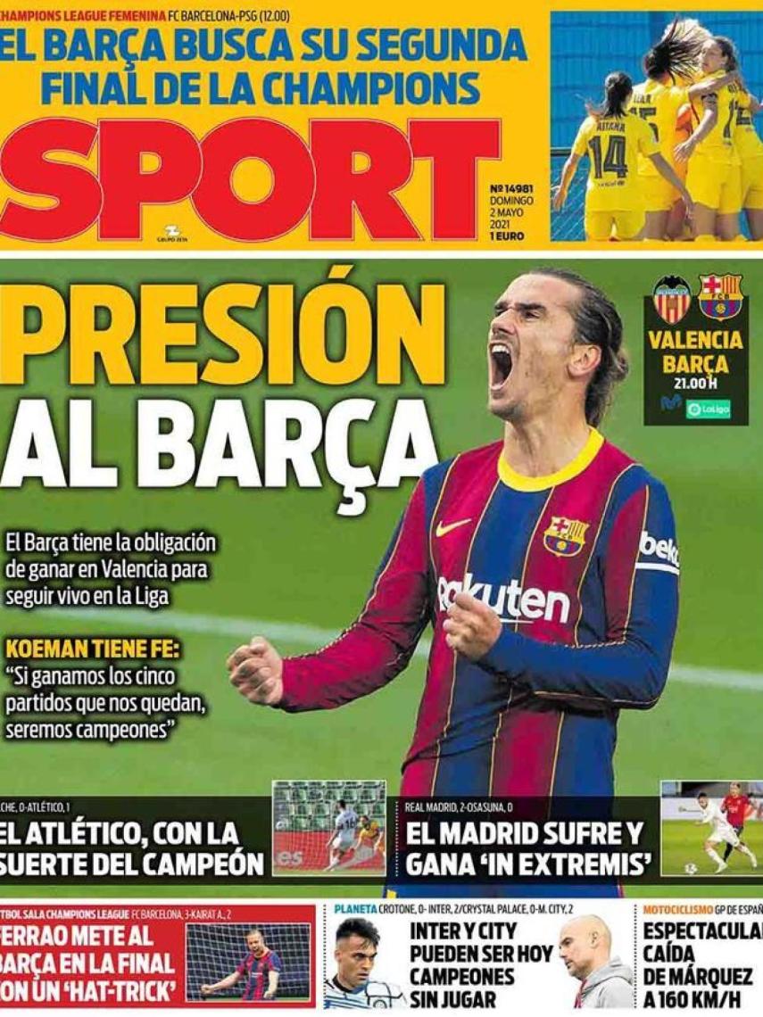 La portada del diario SPORT (02/05/2021)