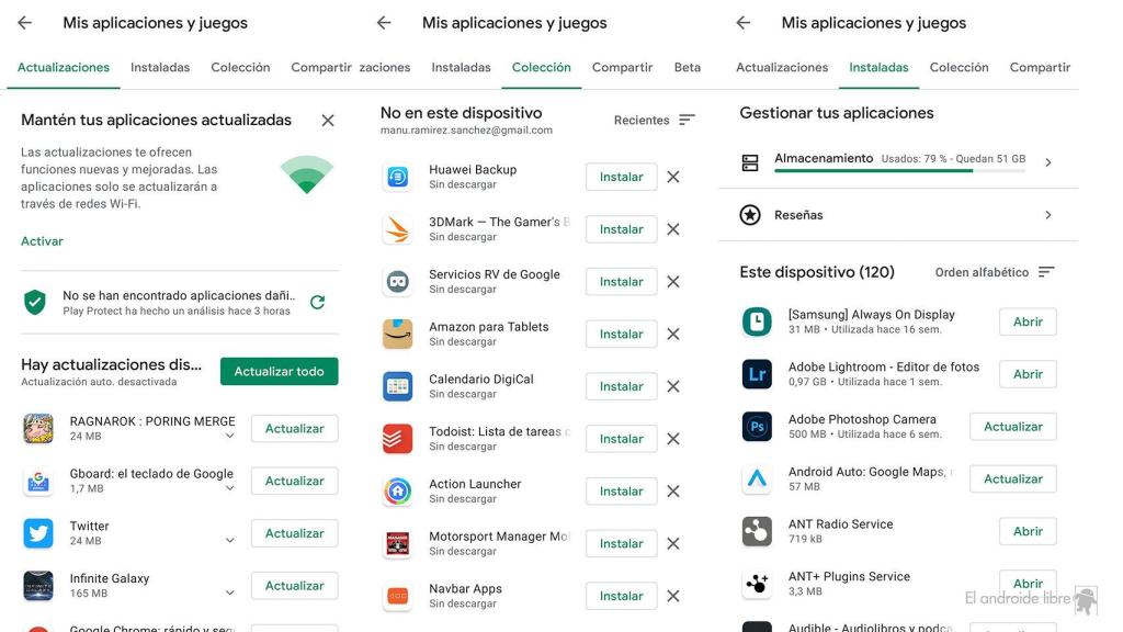 Sección actual de 'Mis aplicaciones'