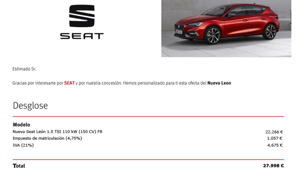 Recreación realizada por El Español de un presupuesto de un coche.