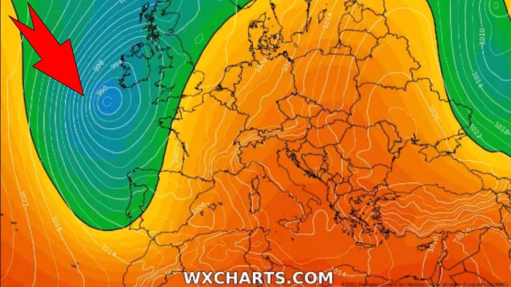 La situación de la borrasca y las bajas presiones a partir del domingo. WXCHARTS.com