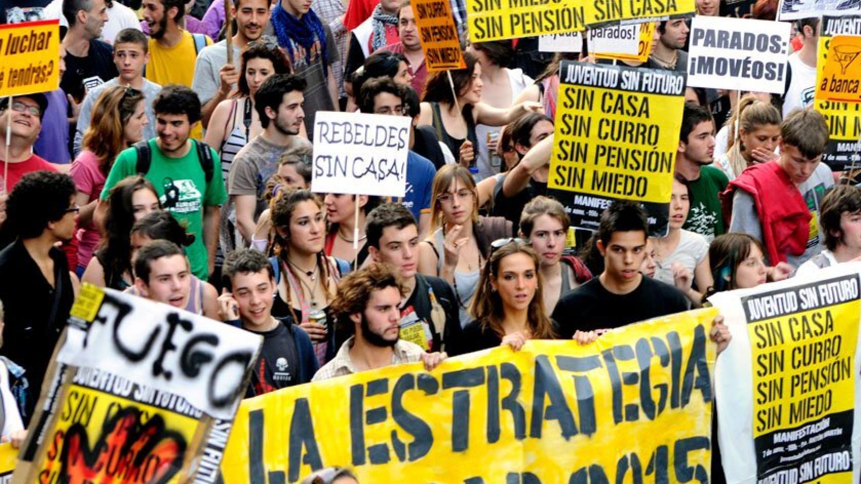Manifestación del colectivo Juventud Sin Futuro, uno de los impulsores del 15-M, en abril de 2011.