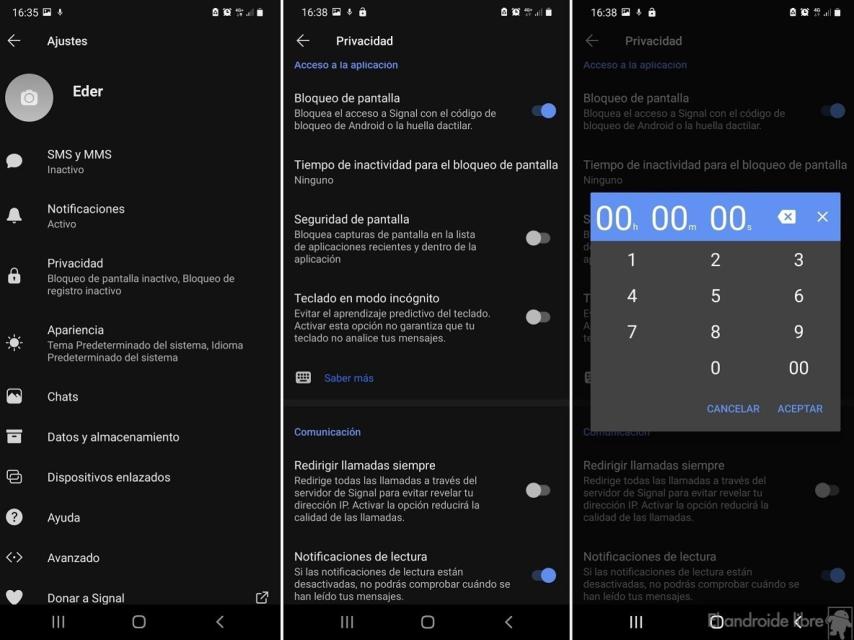 Signal bloquear chats huella