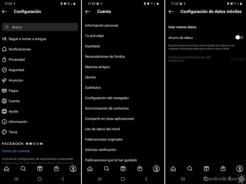 Activar ahorro datos Instagram