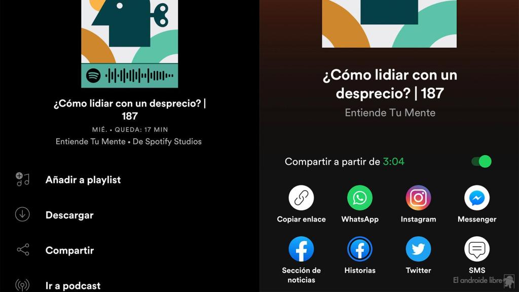 Marca de tiempo en Spotify al compartir