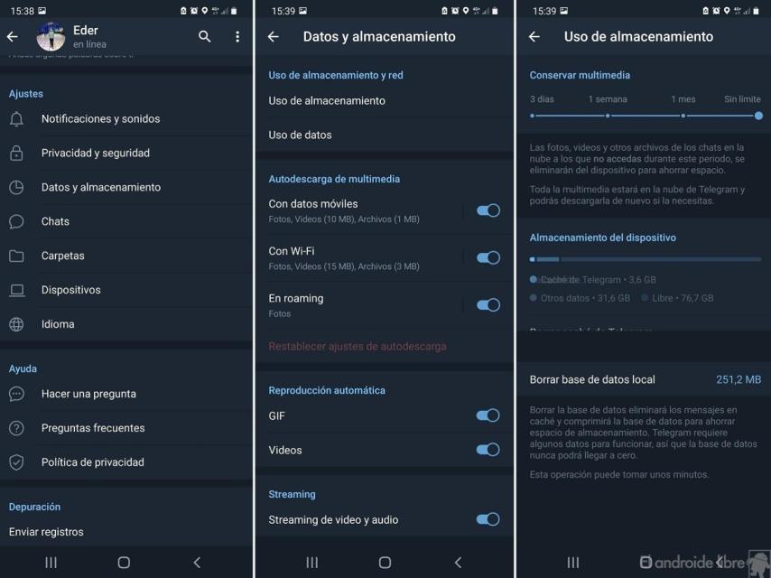 Telegram borrar datos