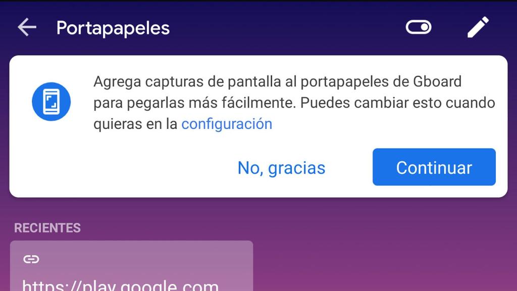 Capturas de pantalla desde Gboard