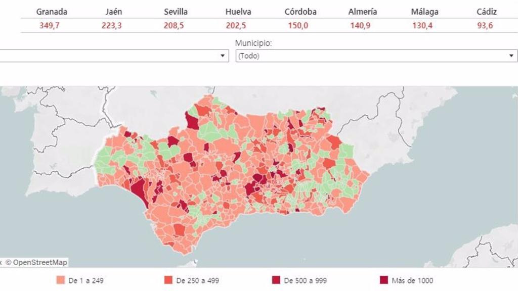 Mapa Covid de la comunidad andaluza.