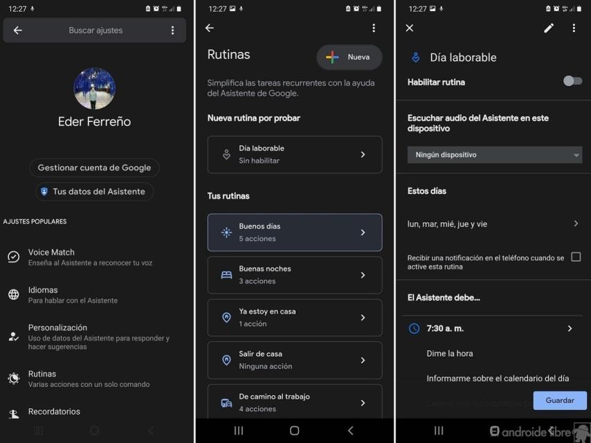 Asistente de Google nueva rutina