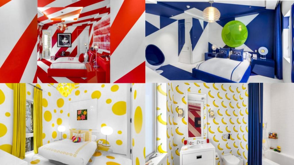 Tres de los dormitorios y uno de los cuartos de baño en un montaje de JALEOS.