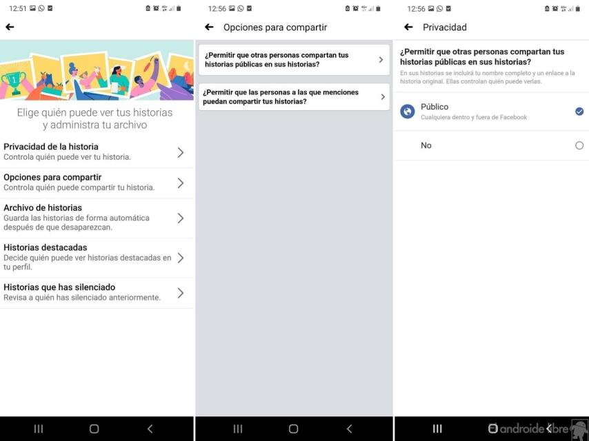 Privacidad historias Facebook