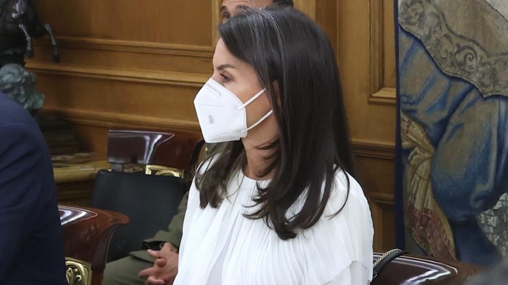 La reina Letizia este jueves en el Palacio de la Zarzuela.