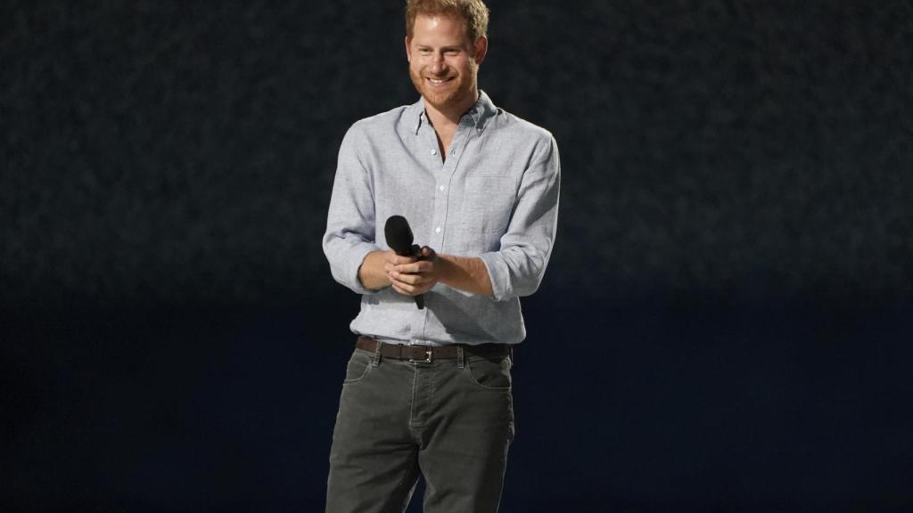 El príncipe Harry, durante su discurso en el concierto Vax Live.