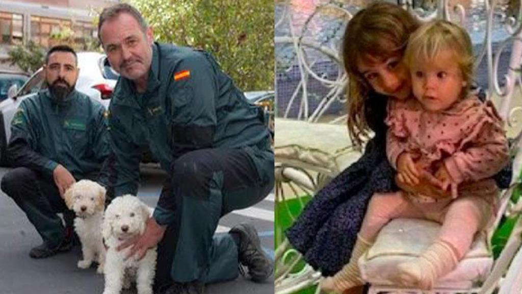 Junco (a la izquierda), uno de los perros que participan en el operativo de búsqueda de Anna y Olivia