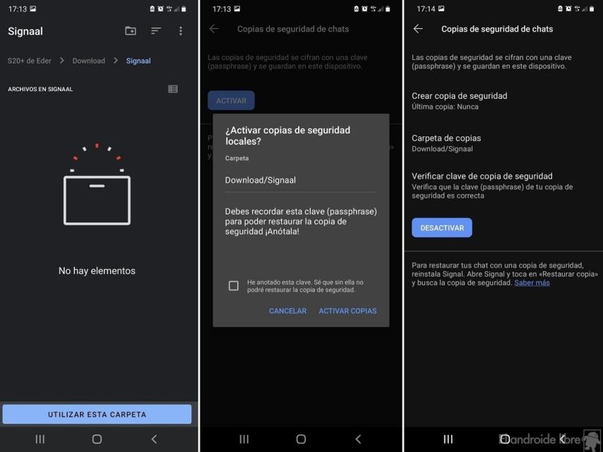Signal crear copia de seguridad