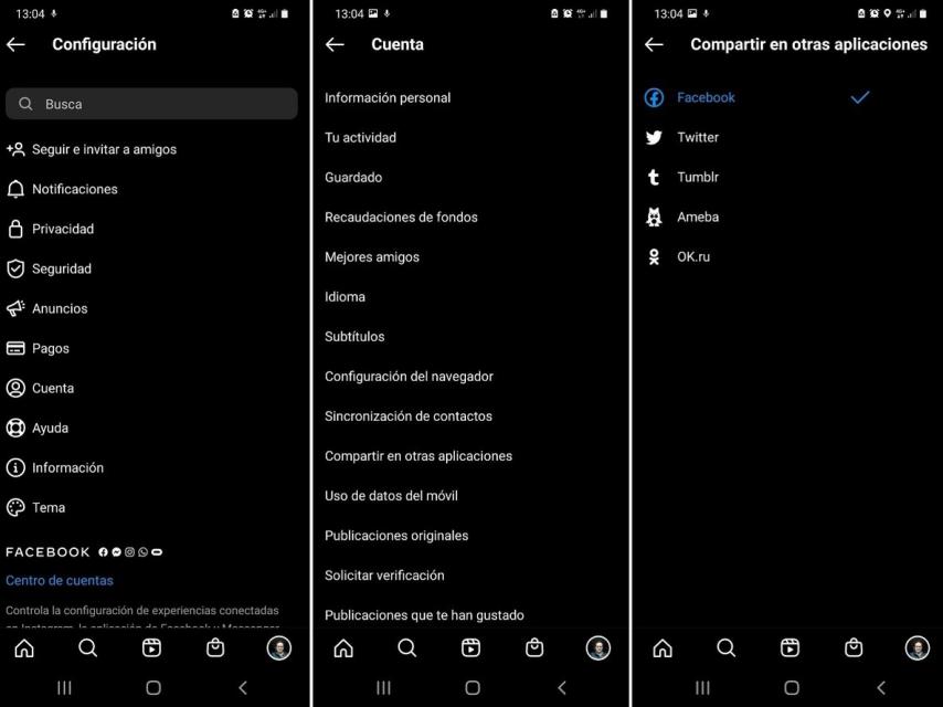 Instagram compartir en otras apps