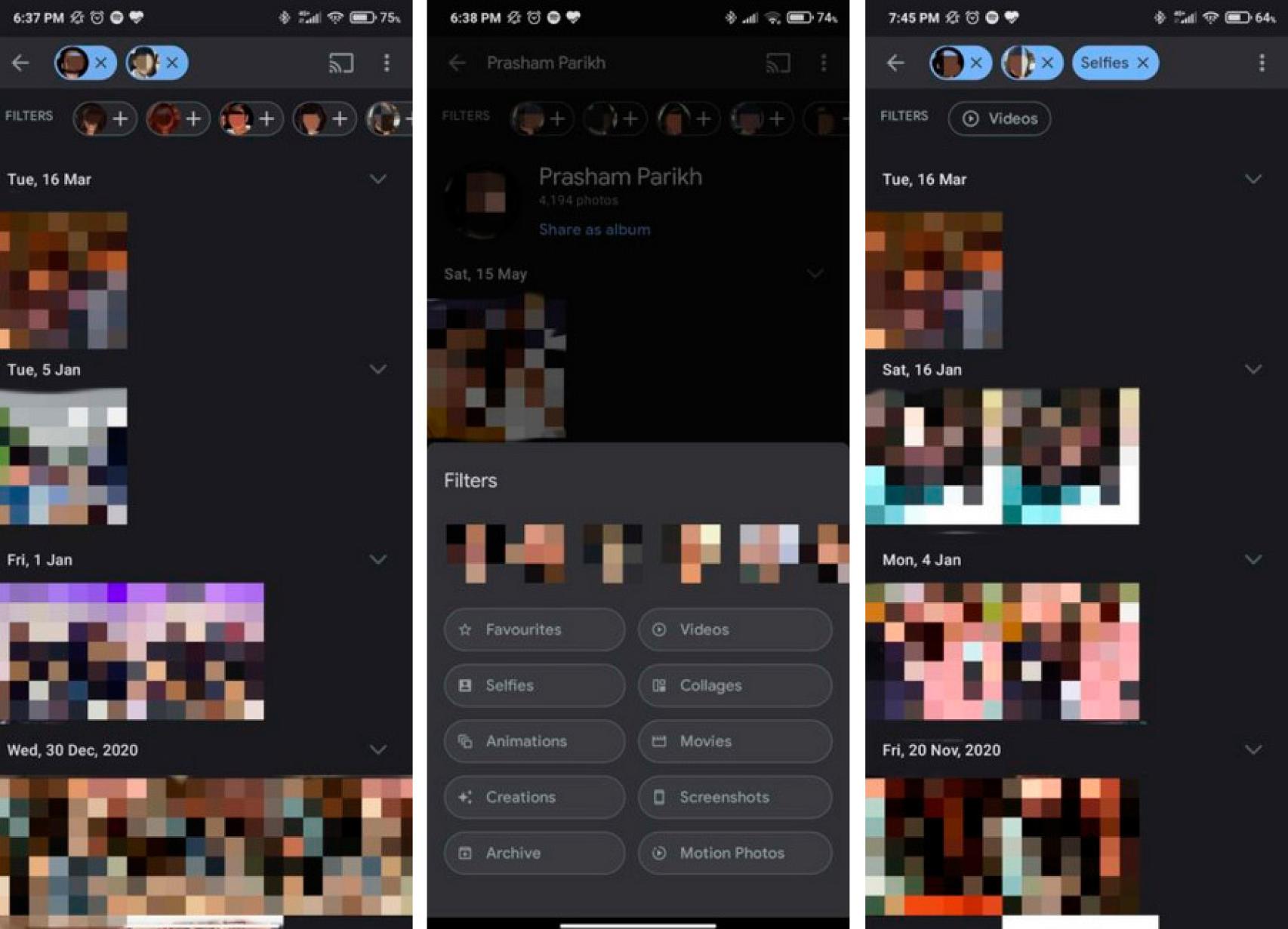 Interfaz de los filtros