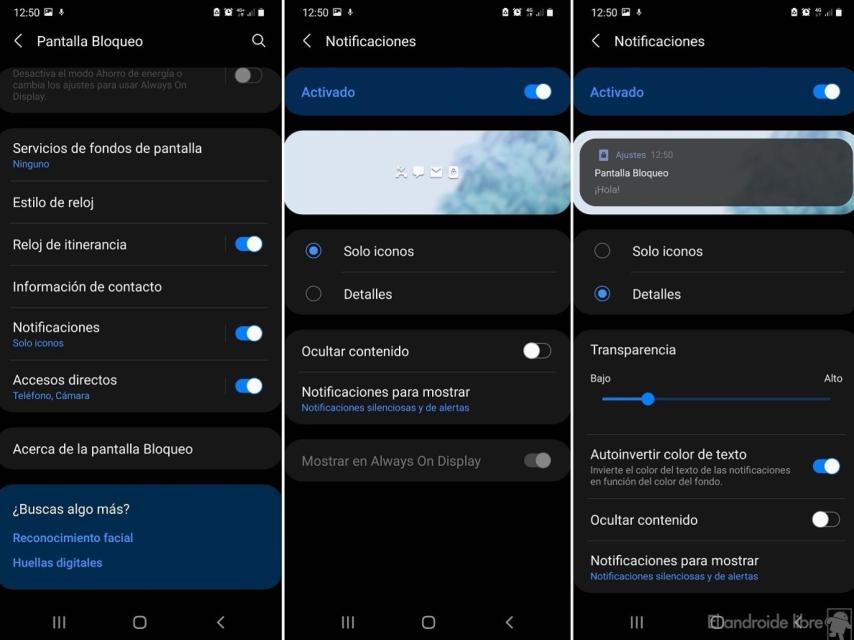 Notificaciones pantalla bloqueo Samsung One UI