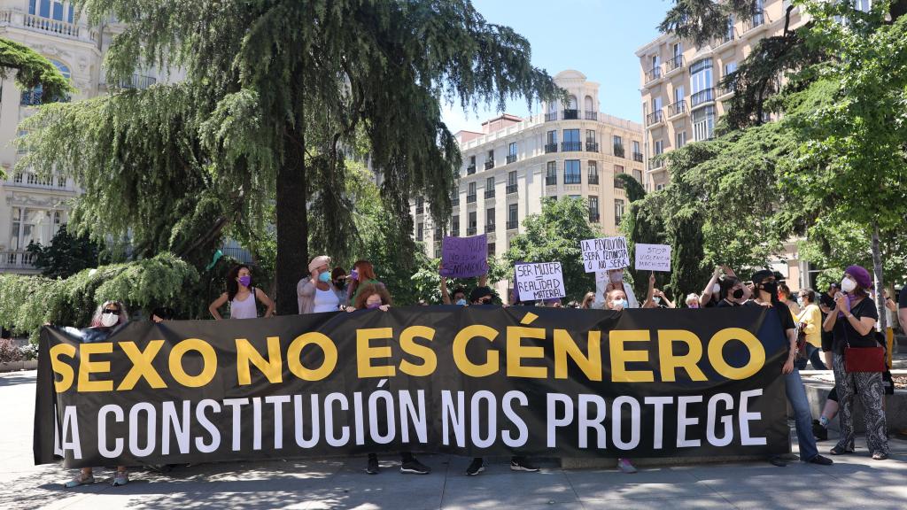 La Alianza contra el Borrado de Mujeres en una concentración contra la 'Ley Trans' frente al Congreso de los Diputados el pasado 18 de mayo.