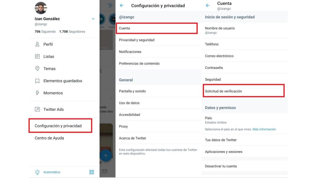 Solicitar verificación de cuenta de Twitter
