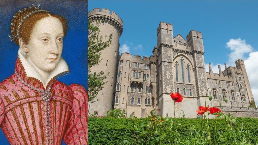 Retrato de María Estuardo y castillo de Arundel.
