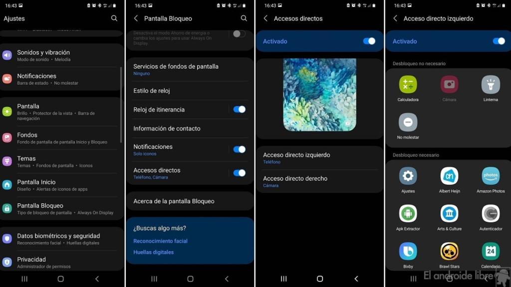 Samsung accesos directos pantalla bloqueo