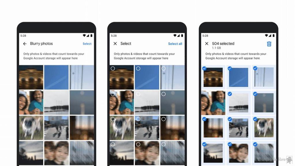 Seleccionando fotos en Google Fotos para su borrado
