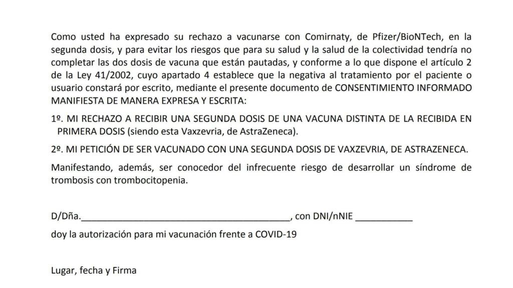 Documento para la segunda dosis de AstraZeneca.