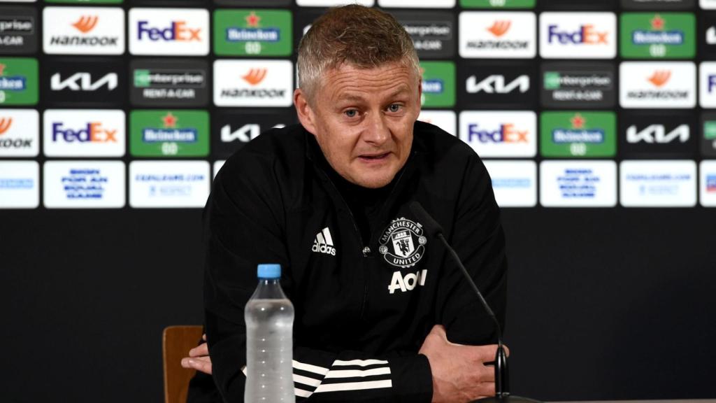 Ole Gunnar Solskjaer, en rueda de prensa de la Europa League