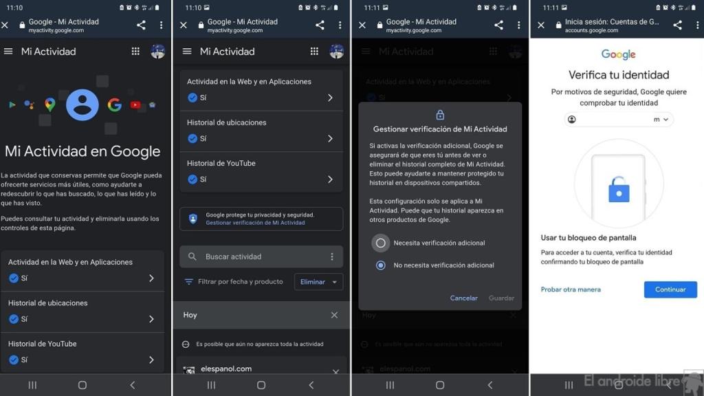 Google bloquear historial huella