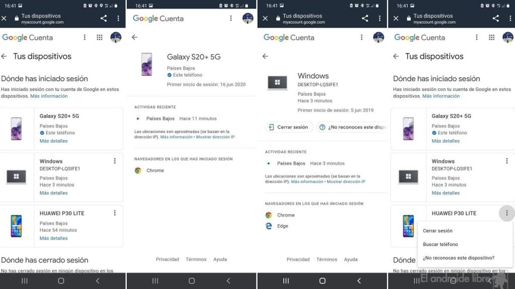 Dispositivos sesion cuenta Google
