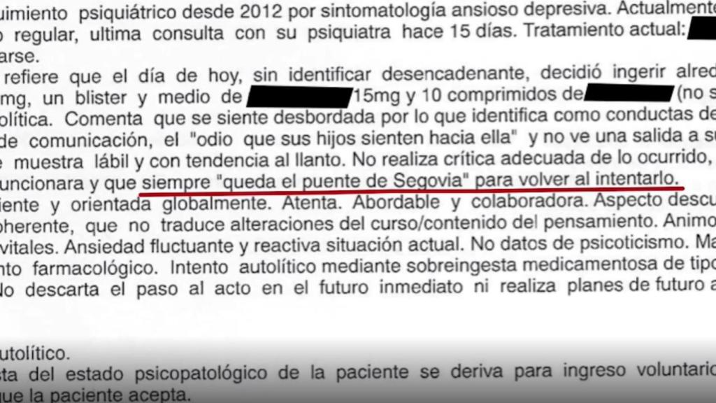 El parte médico tras haberse intentando quitar la vida.