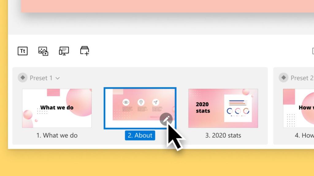 Captura de los 'presets' disponibles en mmhmm.
