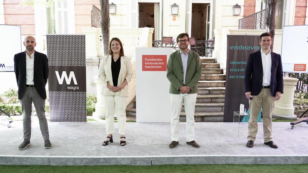 Javier Megias, director de Startups de Fundación Innovación Bankinter;  Paloma Castellano, directora de Wayra Madrid; Juan Moreno Bau, director general de Fundación Innovación Bankinter; y Antonio Iglesias, director general de Endeavor Spain durante la presentación del programa Scaleup Spain Network.