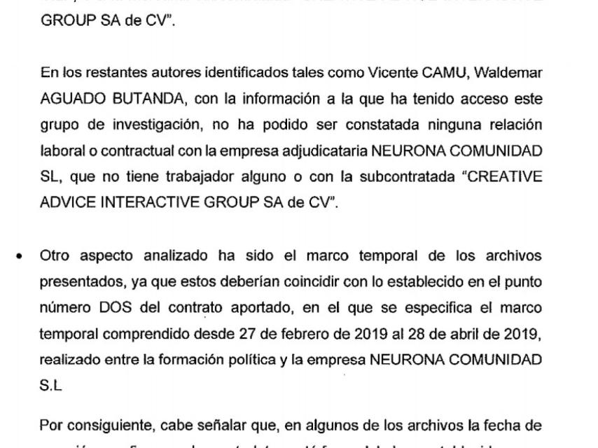 La UDEF destaca en su informe que buena parte de los vídeos entregados por Podemos no corresponden a las Elecciones Generales de 2019.