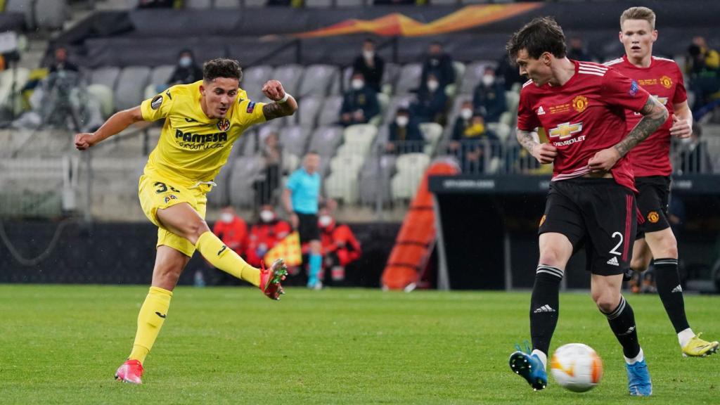 Yeremi Pino, durante la final de la Europa League frente al Manchester United