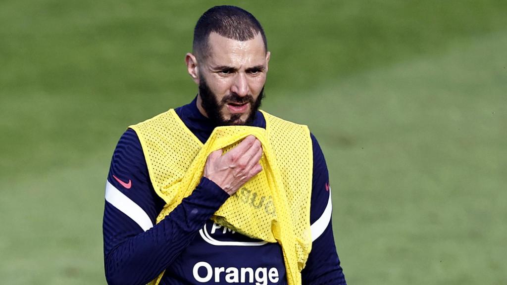 Karim Benzema, en un entrenamiento de la selección de Francia