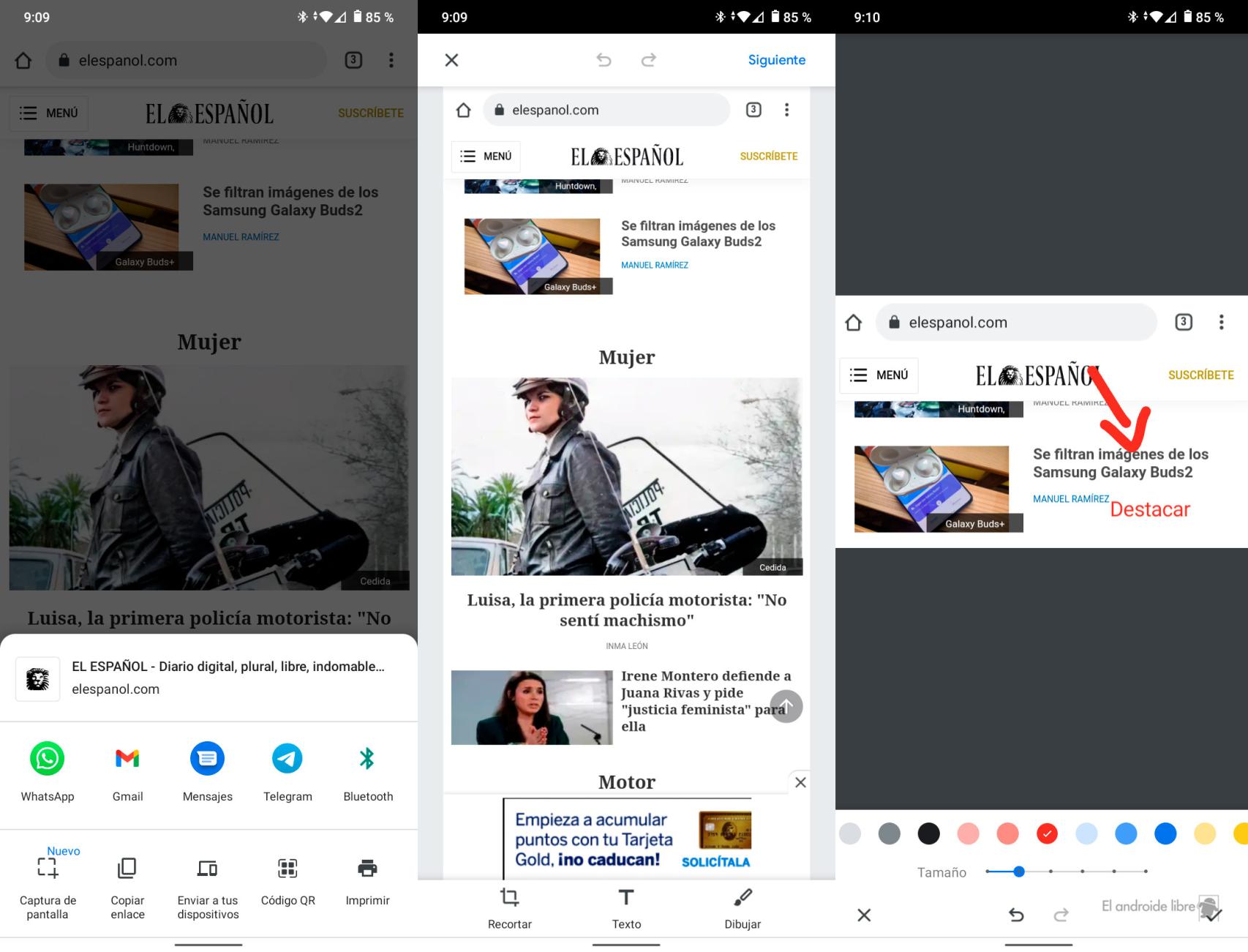 Captura de pantalla en Chrome