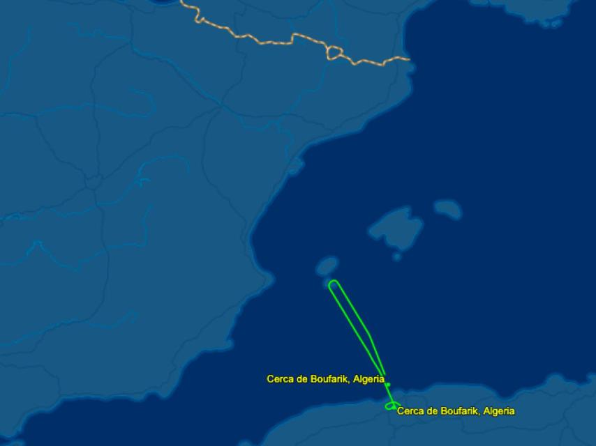 Recorrido del avión que en la mañana de este martes iba a trasladar a Ghali.