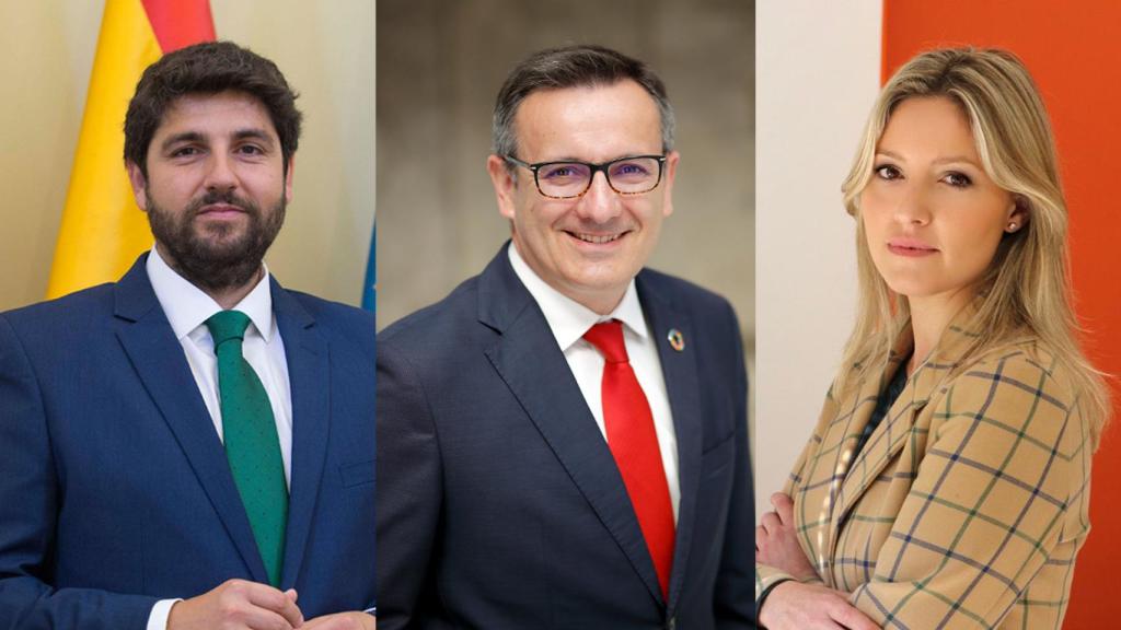 Fernando López Miras (PP), Diego Conesa (PSOE) y Ana Martínez Vidal (Cs).