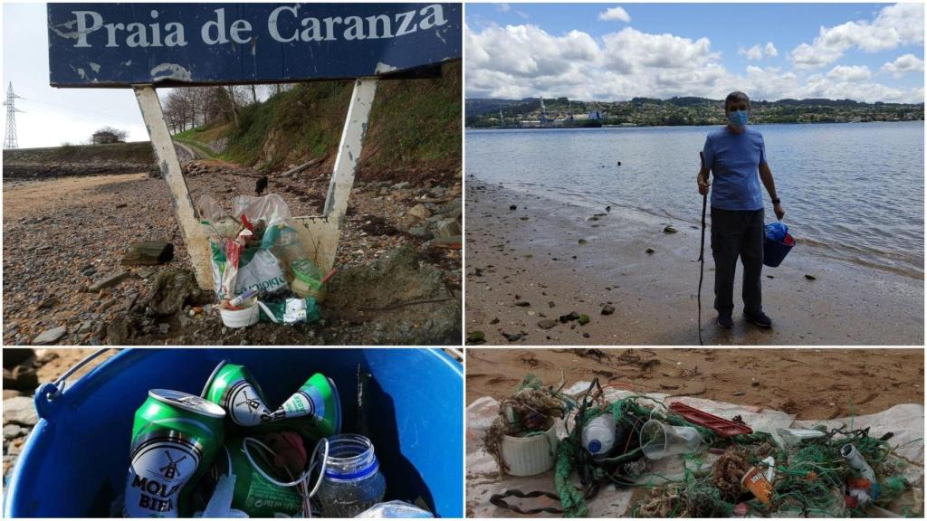 Ignacio, vecino de Caranza, limpiando el arenal.