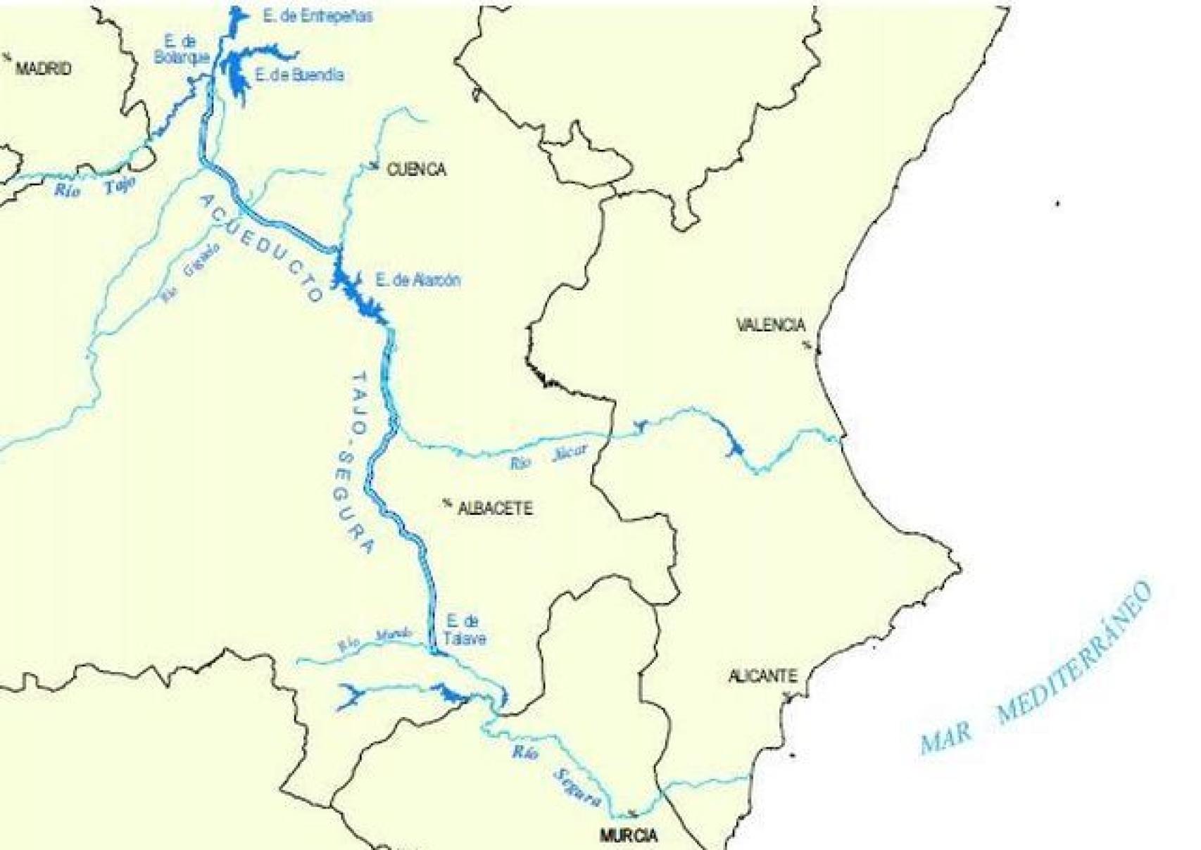 Mapa del trasvase Tajo-Segura.