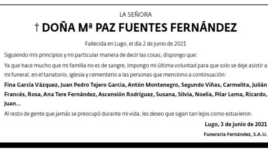 La esquela publicada en El Progreso el 3 de junio.