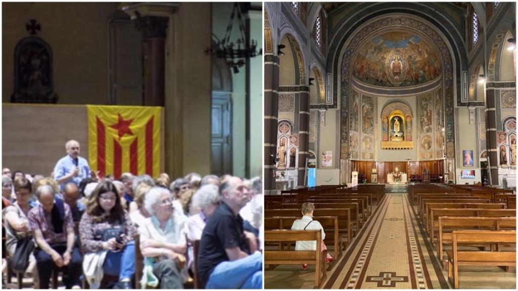 Lla izquierda, la Santa Madrona albergando un acto indepe; a la derecha, las Teresitas