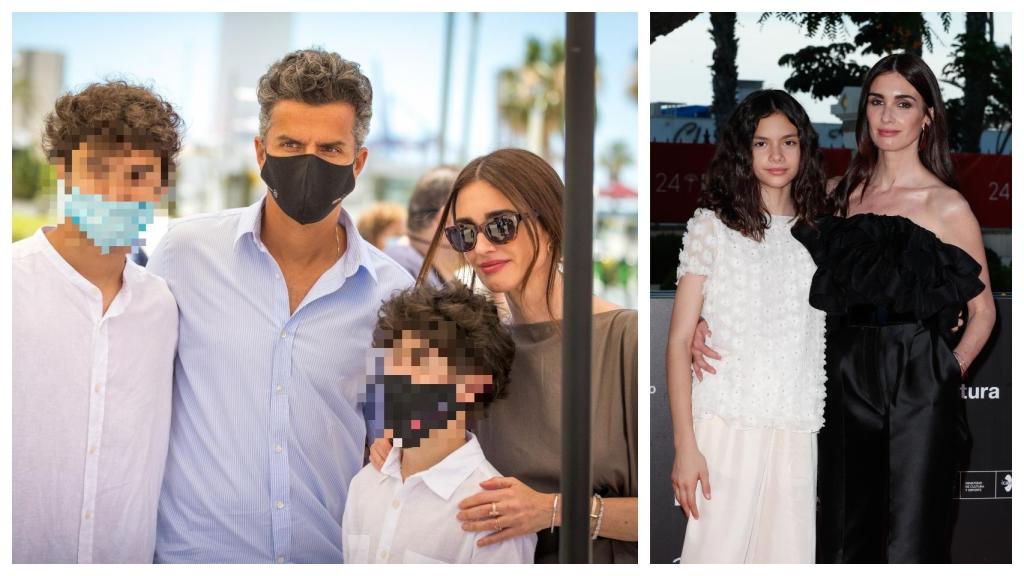 A la izquierda, Orson Salazar y Paz Vega con sus hijos, Orson Jr y Lenon. A la derecha, la actriz con su hija Ava.
