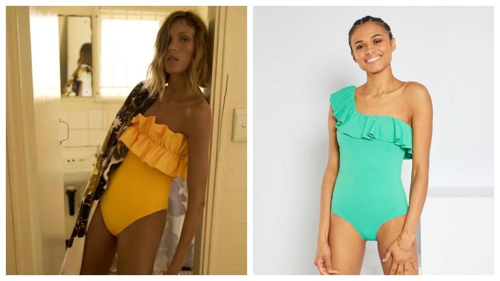 A la izquierda propuesta de baño de Zara, a la derecha, un bañador de Kiabi.