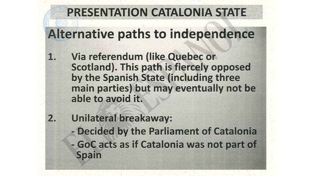 El Power Point elaborado para pedir financiación a China recoge el escenario de la ruptura unilateral con España.
