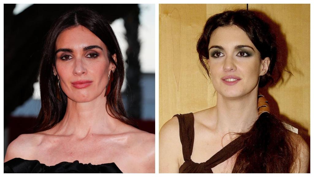 Paz Vega, a la izquierda en una imagen actual, a la derecha en una instantánea de sus inicios.